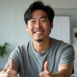 親指を立てるお客様